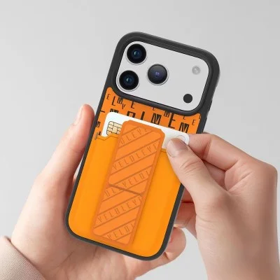 Levelo Morphix Grip Stand Case With Card Holder For Iphone 17 Pro Max - Orange Sunrise